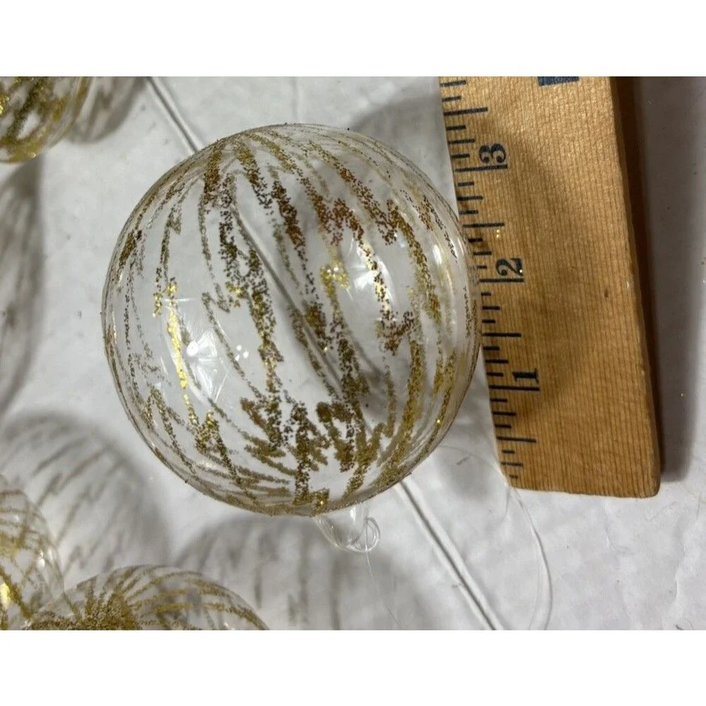 9 Clear Glass Christmas Ornaments Gold Glitter Hearts Balls Teardrops Vintage
